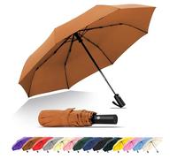 SoulRain Ombrello da viaggio compatto e antivento, piccolo, pieghevole, con fibbia Kring, per zaini e auto, offre protezione solare e UV (marrone)