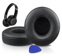SOULWIT Cuscinetti Auricolari in Pelle d'Agnello Ricambio per Beats Solo 4 Wireless On-Ear Cuffie, Padiglioni Cuffie Solo4 con Schiuma Antirumore ad Alta Densità, Spessore Aggiunto - Nero