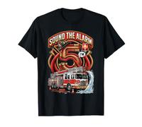 Sound The Alarm I'm 5 Fire Engine Fifth Birthday Maglietta