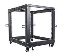 Sound Town 4-Post 12U Open Frame Sever e Rack per apparecchiature di rete con profondità regolabile 22"-40", ruote, livellatori, gestione cavi (ST4POF-A12U)