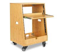 Sound Town DIY STBR-ST12T - Rack da studio inclinato in bambù massiccio carbonizzato 12U (superiore 4U + 8U inferiore), con vano inferiore 2U, vassoio estraibile, ruota, per sala di registrazione,