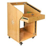 Sound Town Rack da studio in bambù carbonizzato solido fai da te con top mixer inclinato 11U, frontale 10U, cassetto 2U, piedini in gomma, rotelle, per sala di registrazione, apparecchiature PA/DJ,