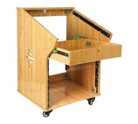 Sound Town Rack da studio in bambù carbonizzato solido fai da te con top mixer inclinato 11U, frontale 8U, cassetto 2U, piedini in gomma, rotelle, per sala di registrazione, apparecchiature PA/DJ,