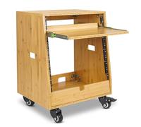 Sound Town STBR-ST10T - Rack da studio inclinato in bambù massiccio carbonizzato 10U (2U superiore + 8U inferiore), con vano inferiore 2U, vassoio estraibile, ruota, per sala di registrazione, studio