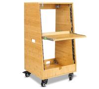 Sound Town STBR-ST16T) - Rack da studio inclinato in bambù massiccio carbonizzato 16U (8U superiore + 8U inferiore), con vano inferiore 2U, vassoio estraibile, ruota, per sala di registrazione, studio