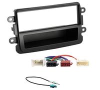 Sound-way Kit Montaggio Autoradio, Mascherina 1 DIN, Cavo Adattatore Connettore ISO, Adattatore Antenna Fakra amplificato, compatibile con Dacia Duster, Sandero