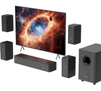 Soundbar in legno 5.1.2 per Smart TV, 4 altoparlanti surround cablati, sistema audio surround virtuale per piccole stanze, sistema audio home theater TV Soundbar con subwoofer cablato da 5,25", ARC