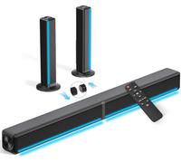 Soundbar per dispositivi TV con illuminazione RGB, 2.2 canali, sistema audio TV 2 in 1 divisibile con 3 modalità EQ, basso regolabile, altoparlante Bluetooth da 180 W per televisore/gioco/PC