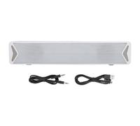 Soundbar wireless dal design compatto, con doppio driver e subwoofer integrato, ideale per casa, ufficio, gaming e utilizzo multimediale.