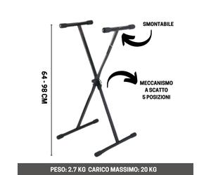 Soundsation KS-10 Supporto Singolo Tastiera Consolle Dj Regolabile da 64 a 98 cm