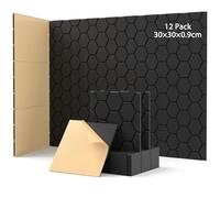Soundsbay Pannelli Fonoassorbenti Autoadesivi 12 Pezzi Nero 30x30x0.9cm | Isolamento acustico da parete per porte, soffitti, per la decorazione di gioco, uffici, studi, Pannello fonoassorbente