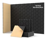 Soundsbay Pannelli Fonoassorbenti Autoadesivi 18 Pezzi Nero 30x30x0.9cm | Isolamento acustico da parete per porte, soffitti, per la decorazione di gioco, uffici, studi, Pannello fonoassorbente