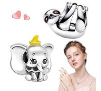 SoundZero 2 Pezzi Ornamento per braccialetto Pandora, Ciondolo elefante Pandora, Ciondolo animale, Da utilizzare in bracciali e collane, Compleanno di Natale Perline per Donne