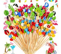 SoundZero 200 Pezzi Stuzzicadenti Decorativi, Bastoncini da Cocktail Legno, Stuzzicadenti Legno Cocktail Decorativi, Include Cuore, Frutta, Fenicottero Rosa, per Bar, Feste, Bambini (Colorato)