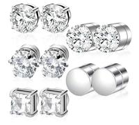 SoundZero Orecchini Magnetici in Acciaio Inossidabile, Design a Cerchio e Pendente, Orecchini, 5 Paia con Zircone Rotondo, Ideali per Occasioni Casuali e Formali