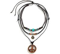 SoundZero Pendente a forma di simbolo della pace, Collana Tribale, Collana Intrecciata in Pelle, Perline di etnico stile bohémien vintage Collana, Collana a più fili