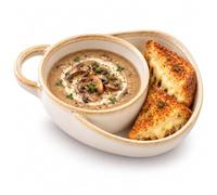 Soup and Sandwich Bowl, Ceramic Divided Plate with Side Compartment (BEIGE) | 280 ml + 120 ml Capacity • Built-In Carry Handle • Bread, Crackers, Fruit or Snacks