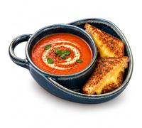 Soup and Sandwich Bowl, Ceramic Divided Plate with Side Compartment (BLUE) | 280 ml + 120 ml Capacity • Built-In Carry Handle • Bread, Crackers, Fruit or Snacks