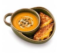 Soup and Sandwich Bowl, Ceramic Divided Plate with Side Compartment (GREEN) | 280 ml + 120 ml Capacity • Built-In Carry Handle • Bread, Crackers, Fruit or Snacks
