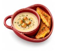 Soup and Sandwich Bowl, Ceramic Divided Plate with Side Compartment (RED) | 280 ml + 120 ml Capacity • Built-In Carry Handle • Bread, Crackers, Fruit or Snacks