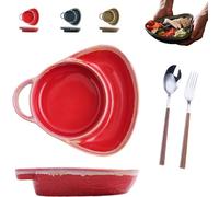 Soup and Sandwich Bowl, Ceramic Soup and Sandwich Plate with Handle, Stackable Ceramic Dinnerware, Heat-Resistant Soups Bowl for Family Meals Tea Daily Kitchen Home Salad (Burgundy)
