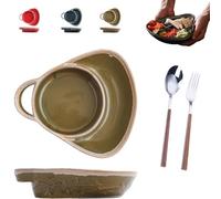 Soup and Sandwich Bowl, Ceramic Soup and Sandwich Plate with Handle, Stackable Ceramic Dinnerware, Heat-Resistant Soups Bowl for Family Meals Tea Daily Kitchen Home Salad (Army green)