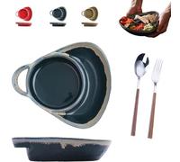 Soup and Sandwich Bowl, Ceramic Soup and Sandwich Plate with Handle, Stackable Ceramic Dinnerware, Heat-Resistant Soups Bowl for Family Meals Tea Daily Kitchen Home Salad (Navy blue)