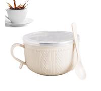 Soup Mug - 25oz Cup Bowl with Lid for Travel Tea Christmas Cafe Lunch Noodle Sandwich | Ceramic Material with Leak-Resistant Lid Large Capacity Design for Easy Drinking, 14x9.5x9.5cm Beige Pink Blue