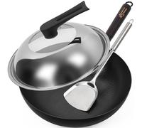 Souped Up Recipes Wok in acciaio al carbonio da 12,5 pollici per stufe elettriche, a induzione e a gas (coperchio, spatola e manuale utente (lingua italiana non garantita)