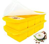 Souper Cubes - 2 stampi per congelatore in silicone con coperchio, 4 fori, 250 ml, in silicone, per zuppe, brodo e salsa (giallo-A)