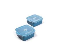 Souper Cubes Set di 2 teglie quadrate in gres porcellanato, 12,7 cm, con coperchio in silicone, set di teglie da forno in ceramica, set da 2, colore: mirtillo