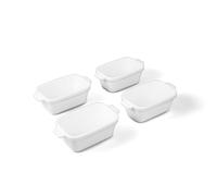 Souper Cubes Set di 4 teglie quadrate in gres porcellanato, 12,7 cm, con coperchio in silicone, set di teglie da forno in ceramica, set da 4, colore: bianco