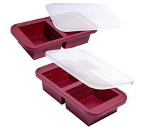 Souper Cubes Vassoio in silicone per congelatore da 2 tazze con coperchio, facile da preparare e da cucina, stampo in silicone per zuppe e alimenti, mirtillo rosso, confezione da 2