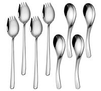SourceTon Set di 8 cucchiai da zuppa e forchette in acciaio inox resistente - 18/8 utensili lucidanti a specchio per gelato, insalata, zuppa, pasta, campeggio (4 cucchiai + 4 spork)