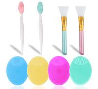 SourceTon Set di 8 Pennelli per la Pulizia del Viso - 4 Spazzole Esfolianti in Silicone, 2 per Labbra e 2 Strumenti di Bellezza