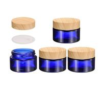 sourcing map 1 set di barattoli rotondi in vetro con coperchi in legno, 30 g, ricaricabili, contenitori per cosmetici in vetro per campioni, crema, lozioni, blu polvere