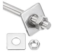 sourcing map 1 set di barre filettate M8 x 250 mm, barre filettate in acciaio inox 201, filettatura destra con dado e rondella quadrata per viti di fissaggio per ancoraggio strutturale