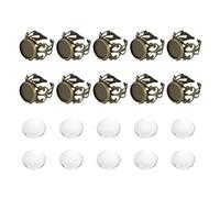 sourcing map 10 anelli in metallo con base vuota, 12 mm, regolabili, con base vuota, con 10 cabochon in vetro trasparente, per la creazione di gioielli e intagli fai da te (argento)