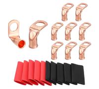 sourcing map 10 capicorda in rame piegato a 90°, 4 AWG, terminali terminali per batteria, 4 gauge da 3/8", con 10 tubi termorestringenti 3:1 nero e rosso