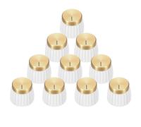 sourcing map 10 manopole push on fit per potenziometro da 6 mm di diametro, manopola di controllo bianco-oro per il controllo del tono del volume, parti di chitarra e basso, cromate