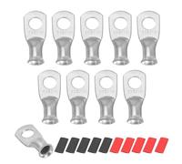 sourcing map 10 terminali ad anello per batteria, 6 AWG, M8, da 5/16", 8 mm, terminali a crimpare, terminali in rame, tubi termorestringenti 2:1, argento