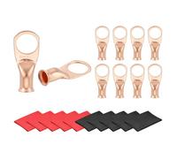 sourcing map 10 terminali per cavi della batteria, 6 AWG da 1/2 pollici, terminali tubolari ad anello chiuso, connettori a crimpare con occhiello in rame nudo con tubi termorestringenti, oro