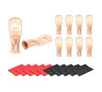 sourcing map 10 terminali per cavi della batteria, 6 AWG da 3/16 pollici, terminali tubolari ad anello chiuso, connettori a crimpare con occhiello in rame nudo con tubi termorestringenti, oro