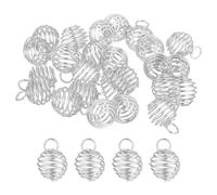 sourcing map 100 ciondoli a forma di gabbie a spirale, 9 x 8 mm, per collane, ciondoli a gabbia cava per la creazione di gioielli, argento bianco
