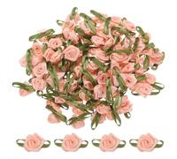 sourcing map 100 mini rose in nastro di albicocca, 5/8" x 1-3/16, per artigianato, piccoli fiocchi di raso, rose artificiali