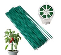sourcing map 100 pali in legno per piante da giardino, 0,5 x 50 cm, bastoncini di bambù da giardinaggio, con filo rivestito in PVC da 100 m, per piante in vaso da interni, verde
