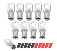 sourcing map 10pcs 1/0 AWG M10 capicorda batteria ad anello terminali, 3/8 "10mm Stud Crimp Wire Terminal Connector End rame, 2:1 tubi termorestringenti, argento