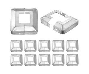 sourcing map 12 coperture per base per palo, 8,3 x 8,3 cm (dimensioni interne 3,2 x 3,2 cm), gonna in metallo stile spaccato, per pali recinzioni, ringhiere per ringhiere per scale, argento