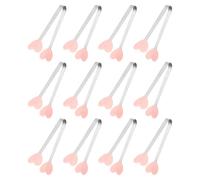 sourcing map 12 mini pinze in silicone, 12 cm, piccole pinze per alimenti a forma di cuore con manico in acciaio inossidabile, punte antiscivolo resistenti al calore, per dolci, cubetti di ghiaccio