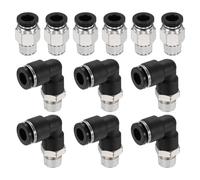 sourcing map 12 raccordi a spinta per collegare, 6,4 mm OD x 1/8" NPT filettatura in ottone gomito e combinazione diritta tubo dell'aria raccordi a connessione rapida per connettore tubo